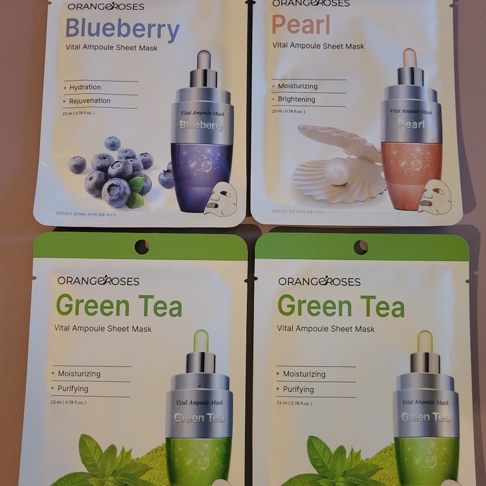 ORANGEROSES Sheet Mask Set - Pearl, Blueberry, Green Tea